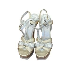 YSL Gold Silver Platform Leather Heels EU 39 US 8.5